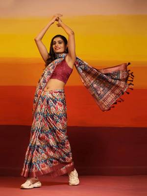 Silk Land  Pink  Woven Design Art Silk Saree  1