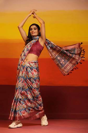 Silk Land  Pink  Woven Design Art Silk Saree 