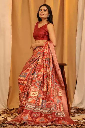 Silk Land  Cream  Woven Design Art Silk Saree 
