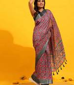 Silk Land  Red  Woven Design Art Silk Saree 