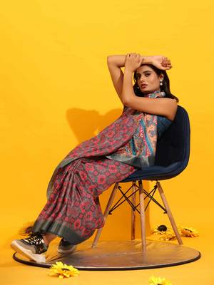 Silk Land  Red  Woven Design Art Silk Saree  3