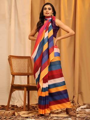 Silk Land  Multicolored  Printed Soft Silk Blend Saree  1