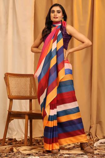 Silk Land  Multicolored  Printed Soft Silk Blend Saree 
