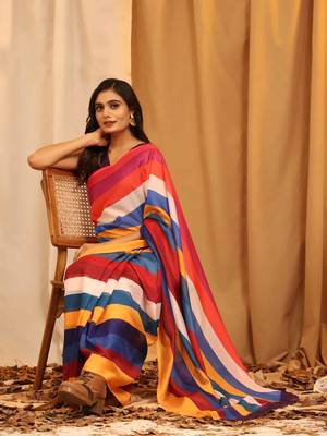 Silk Land  Multicolored  Printed Soft Silk Blend Saree  5