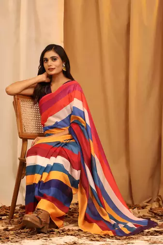 Silk Land  Multicolored  Printed Soft Silk Blend Saree 
