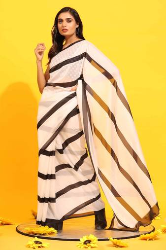 Silk Land  White  Printed Soft Silk Blend Saree 