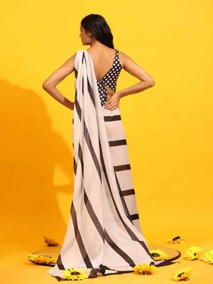 Silk Land  White  Printed Soft Silk Blend Saree  2