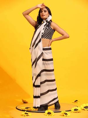 Silk Land  White  Printed Soft Silk Blend Saree  3