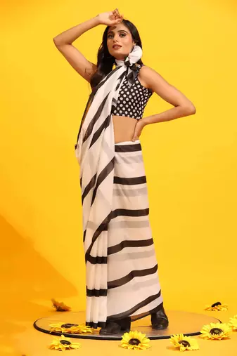 Silk Land  White  Printed Soft Silk Blend Saree 