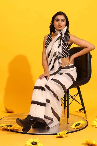 Silk Land  White  Printed Soft Silk Blend Saree 