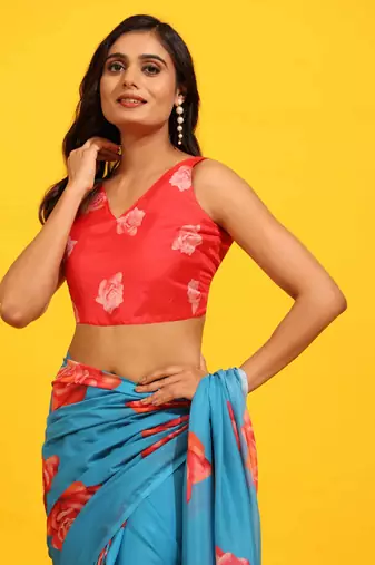 Silk Land  Blue  Printed Soft Silk Blend Saree 