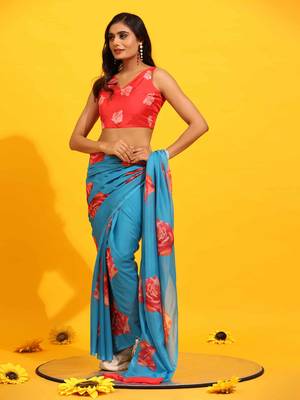 Silk Land  Blue  Printed Soft Silk Blend Saree  4