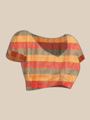 Silk Land  Multicolored  Colorblock Kanjeevaram Silk Blend Saree  4