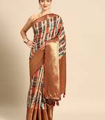 Silk Land  Beige  Digital Printed Art Silk Saree 