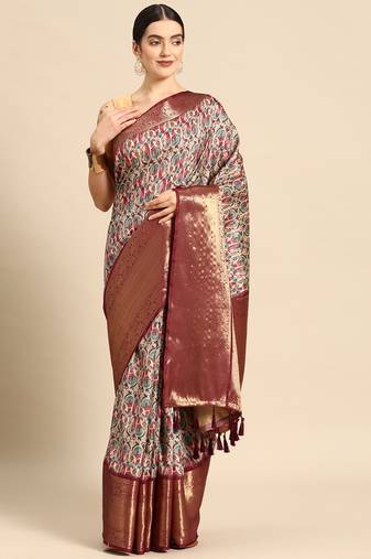 Silk Land  Off White  Digital Printed Art Silk Saree 