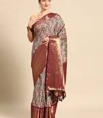 Silk Land  Off White  Digital Printed Art Silk Saree 