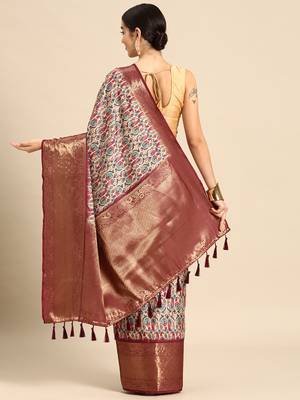 Silk Land  Off White  Digital Printed Art Silk Saree  2