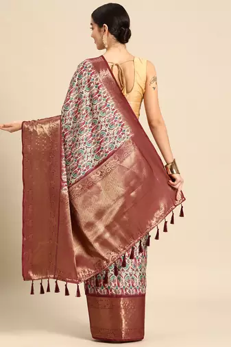 Silk Land  Off White  Digital Printed Art Silk Saree 