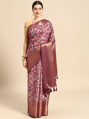 Silk Land  Purple  Digital Printed Art Silk Saree  1