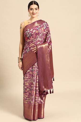 Silk Land  Purple  Digital Printed Art Silk Saree 