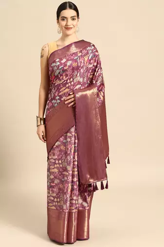 Silk Land  Purple  Digital Printed Art Silk Saree 