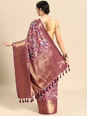 Silk Land  Purple  Digital Printed Art Silk Saree  2