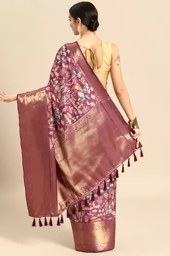 Silk Land  Purple  Digital Printed Art Silk Saree 