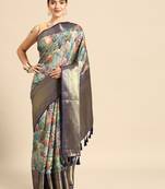 Silk Land  Blue  Digital Printed Art Silk Saree 