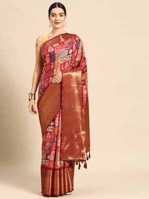 Silk Land  Multicolored  Digital Printed Art Silk Saree  1