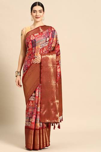 Silk Land  Multicolored  Digital Printed Art Silk Saree 
