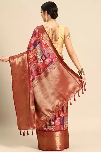 Silk Land  Multicolored  Digital Printed Art Silk Saree 