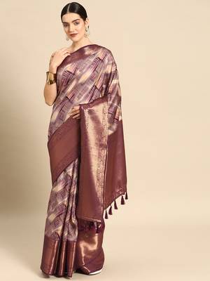 Silk Land  Beige  Digital Printed Art Silk Saree  1