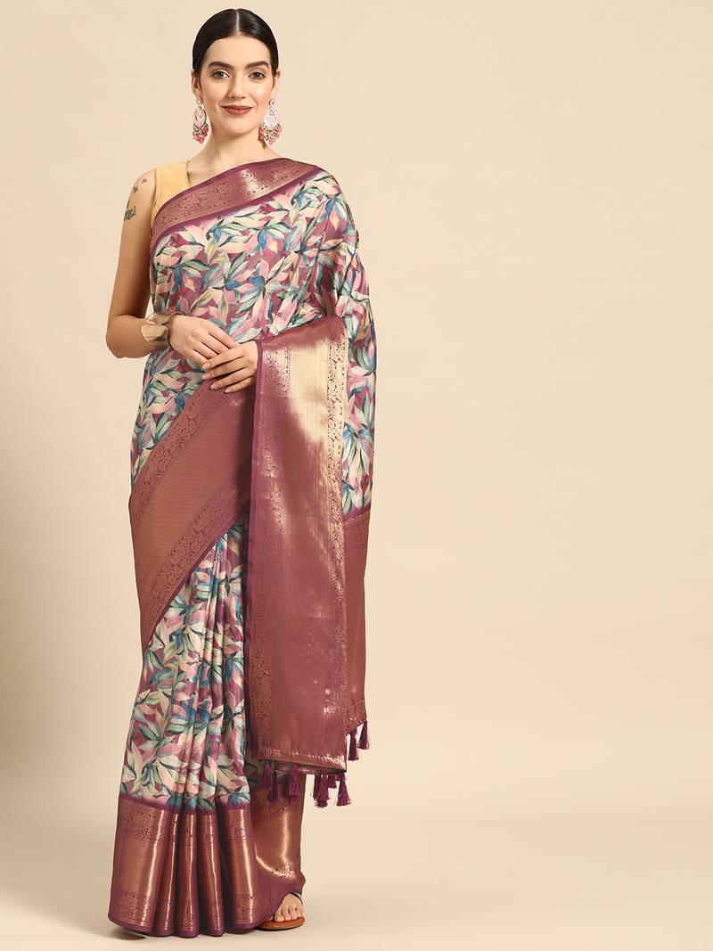 Silk Land  Multicolored  Digital Printed Art Silk Saree 