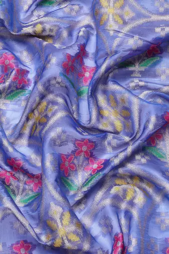 Silk Land  Royal Blue  Floral Art Silk Saree 