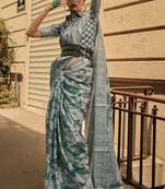 Green Orgazna Chickankari Zari Lucknowi Handloom Weaving Saree With Blouse For Women