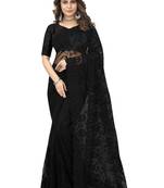 Black resham moti embroidery net saree with blouse