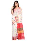 WHITE-MULTI HANDWOVEN SILK COTTON JAMDANI WORK TRADITIONAL SAREE