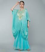Turquoise embellished kaftan set
