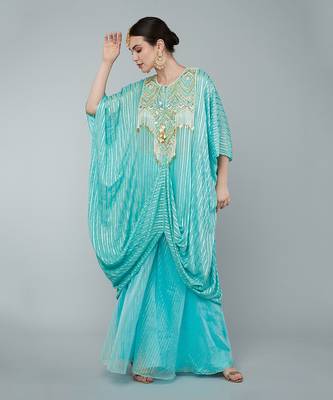 Turquoise embellished kaftan set 2