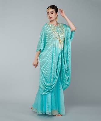 Turquoise embellished kaftan set 3