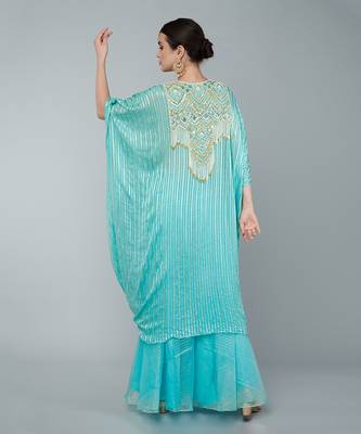 Turquoise embellished kaftan set 4