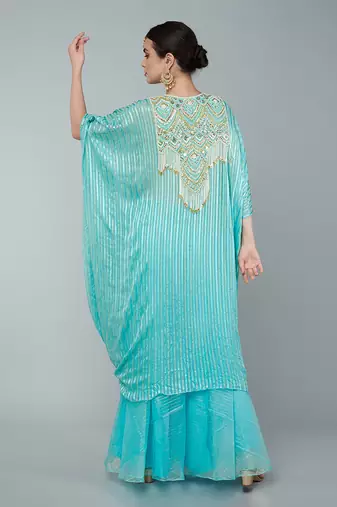 Turquoise embellished kaftan set