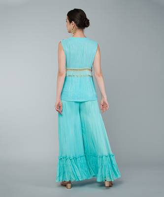 Turquoise embellished tunic set 4