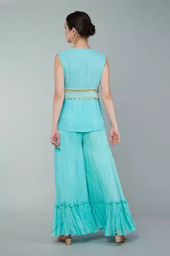 Turquoise embellished tunic set