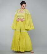 Yellow sequin embellished cape set