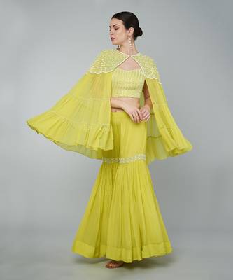 Yellow sequin embellished cape set 3