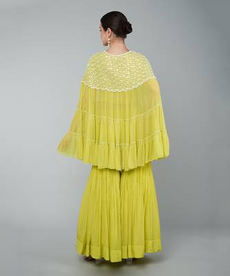 Yellow sequin embellished cape set 4