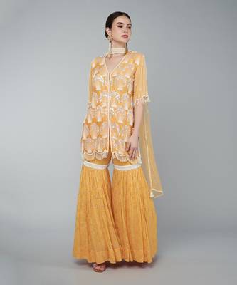 Orange embellished gharara set 1