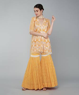 Orange embellished gharara set 2