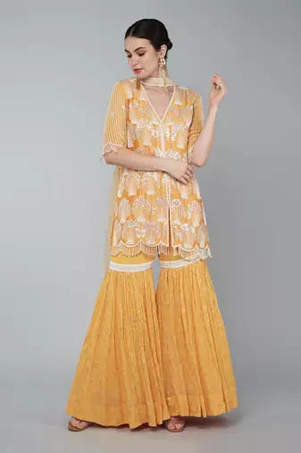 Orange embellished gharara set